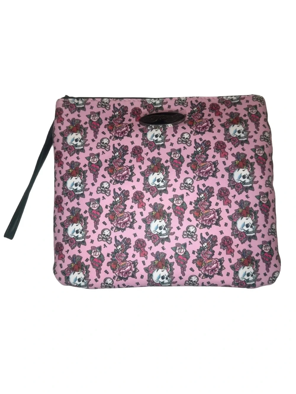 Ed Hardy Skull Rose Print Clutch Wristlet Pink NWT Y2K Tattoo Alt Goth Retro